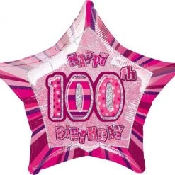 Meteorparty Balloons 20" Happy 100th Birthday Foil Balloon Star Shape - (Blue, Pink, Black)