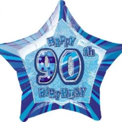 Meteorparty 20" Happy 90th Birthday Foil Balloon Star Shape - Blue Balloons