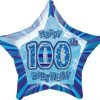 Meteorparty Balloons 20" Happy 100th Birthday Foil Balloon Star Shape - (Blue, Pink, Black)