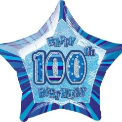 Meteorparty Balloons 20" Happy 100th Birthday Foil Balloon Star Shape - (Blue, Pink, Black)