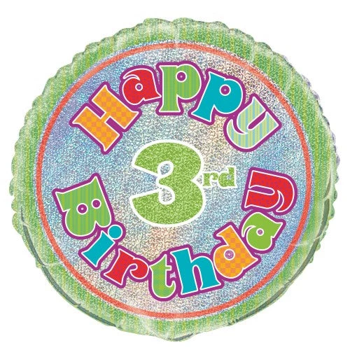 Meteorparty 18" Happy 3rd Birthday Prismatic Foil Balloon Balloons