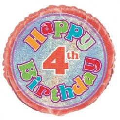 Meteorparty 18" Happy 4th Birthday Prismatic Foil Balloon