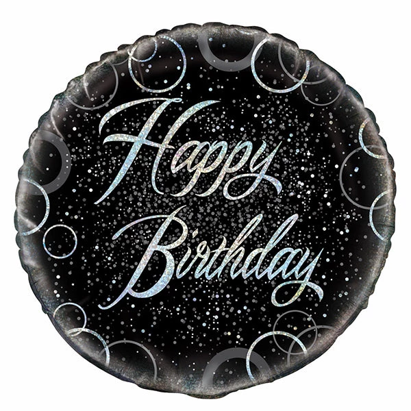 Unique 18" Holographic Silver Happy Birthday Foil Balloon