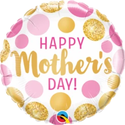 Everything Party 18" Qualatex MOTHERS DAY PINK & GOLD DDOTS Foil Balloon