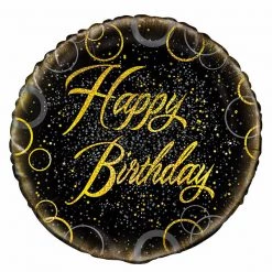 Unique Balloons 18" Holographic Gold Happy Birthday Foil Balloon