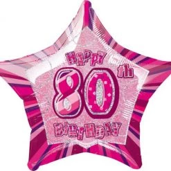 Meteorparty Balloons 20" Happy 80th Birthday Foil Balloon Star Shape - (Blue, Pink, Black)