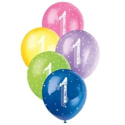 Unique 5pk 1st Birthday Number 1 Assorted Pearl Latex Balloon 30cm Balloons