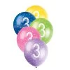 Unique Balloons 5pk 3rd Birthday Number 3 Assorted Pearl Latex Balloon 30cm