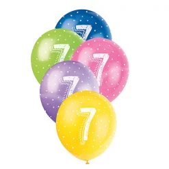Unique 5pk 7th Birthday Number 7 Assorted Pearl Latex Balloon 30cm Balloons