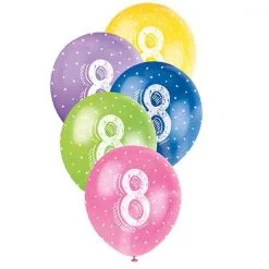 Unique Balloons 5pk 8th Birthday Number 8 Assorted Pearl Latex Balloon 30cm