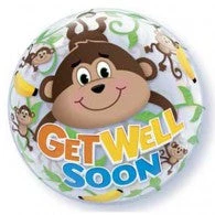 22" Qualatex Get Well Monkey Bubbles Balloon