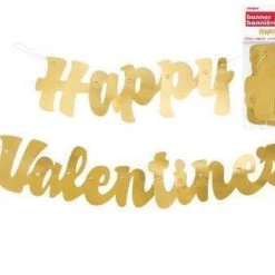 Everything Party Valentine's Day - Happy Valentines Gold Foil Script Jointed Banner