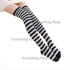 Everything Party Black & White Stripe Over The Knee Stockings School Book Week Costume