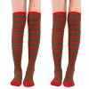 Everything Party School Book Week Costume Green & Red Stripe Over The Knee Stockings