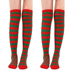 Everything Party School Book Week Costume Green & Red Stripe Over The Knee Stockings