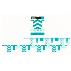 Everything Party 3.3m Dots, Stripes & Chevron Paper Pennant Banner - Teal All Birthday