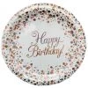 Alpen 8pk Sparkling Fizz Rose Gold Happy Birthday Paper Plates - 23cm