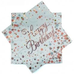 Alpen All Birthday 16pk Sparkling Fizz Rose Gold Luncheon Napkins - Happy Birthday