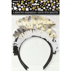 Unique 4pk Gold & Silver Happy New Year Headbands With Fringe