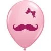 Everything Party Balloons 11" Qualatex Moustache & Ribbon Pink Latex Balloon