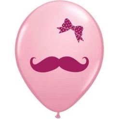 Everything Party Balloons 11" Qualatex Moustache & Ribbon Pink Latex Balloon