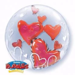 Qualatex Balloons 24" Double Bubbles LOVELY FLOATING HEARTS