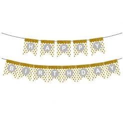 Everything Party Happy Birthday Banner With Glitter Dots - White & Gold All Birthday
