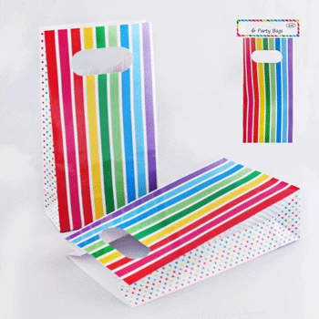 Everything Party All Birthday 6pk Rainbow Stripe Paper Party Loot Bags
