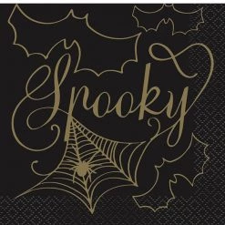 Everything Party 16pk Black & Gold Spider Web Spooky Napkins 2ply