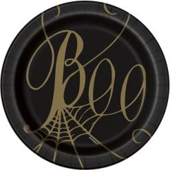 Everything Party 8pk Halloween Black & Gold Spider Web Boo Paper Plates