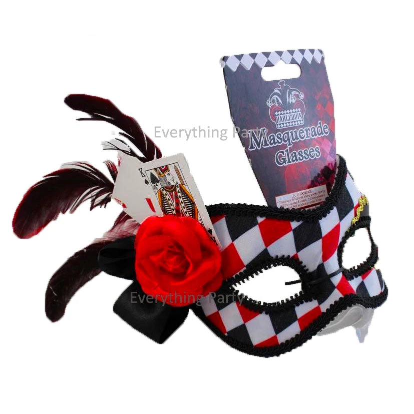Everything Party Harlequin Eye Mask With Red Flower