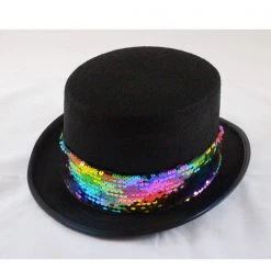 Trademart By Event Black Top Hat With Rainbow Sequin