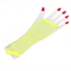 Everything Party Mardi Gras Fishnet Fingerless Long Gloves - Neon Yellow