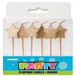 Unique 6pk Gold Star Pick Candles