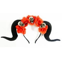 Everything Party By Event Black Headband With Ram, Roses And Skulls