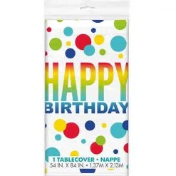 Unique Happy Birthday Rainbow Spots Rectangle Tablecloth All Birthday