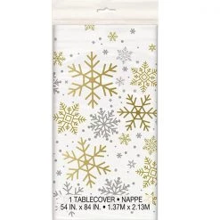 Unique Christmas Gold & Silver Holiday Snowflakes Plastic Rectangle Tablecover By Event
