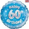 Qualatex 18" Okatree 60th Birthday Holographic Blue & Silver Foil Balloon