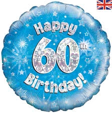 Qualatex 18" Okatree 60th Birthday Holographic Blue & Silver Foil Balloon