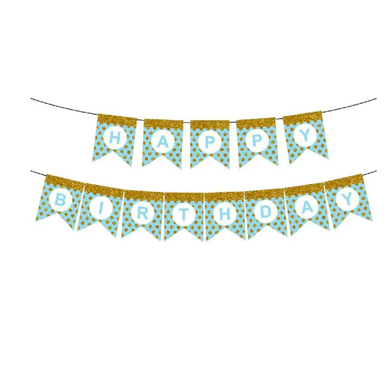 Everything Party Happy Birthday Banner With Glitter Dots - Blue & Gold All Birthday