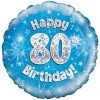 Qualatex Balloons 18" Oaktree Happy 80th Birthday Holographic Blue & Silver Foil Balloon