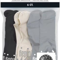 Unique 6pk Assorted Black Silver White Happy Birthday 30cm Latex Balloons