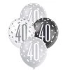 Unique 6pk Assorted Black Silver White 40th Birthday 30cm Latex Balloons