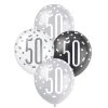 Unique 6pk Assorted Black Silver White 50th Birthday 30cm Latex Balloons