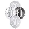 Unique 6pk Assorted Black Silver White 60th Birthday 30cm Latex Balloons
