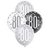 Unique 6pk Assorted Black Silver White 80th Birthday 30cm Latex Balloons