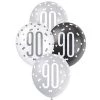 Unique 6pk Assorted Black Silver White 90th Birthday 30cm Latex Balloons