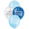 Unique 6pk Assorted Blue White Happy Birthday 30cm Latex Balloons
