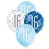 Unique 6pk Assorted Blue White 16th Birthday 30cm Latex Balloons