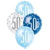 Unique 6pk Assorted Blue White 50th Birthday 30cm Latex Balloons